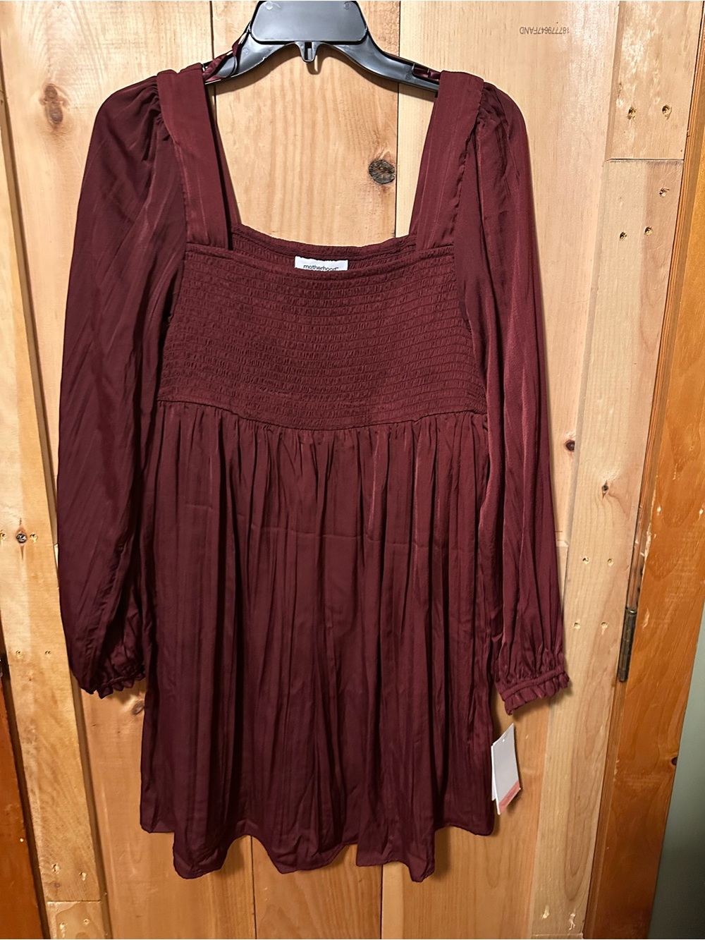Motherhood Maternity Burgundy Smocked Square-Neck Long Sleeve Dress